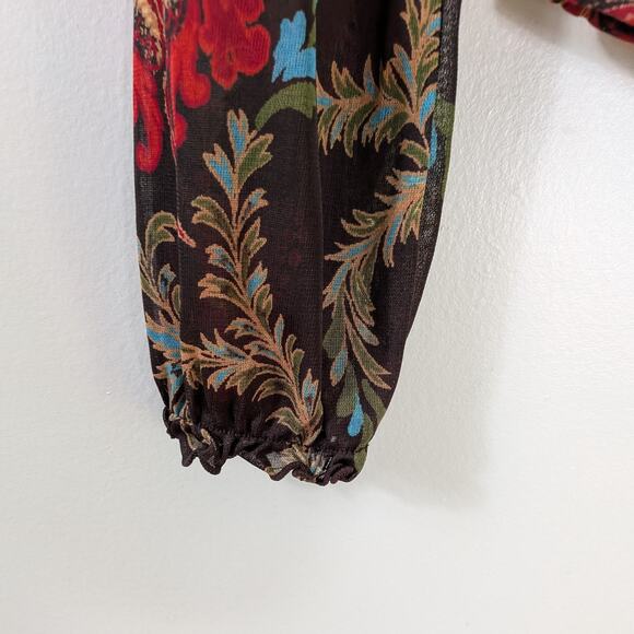 Y2K Express Floral Top L Brown Red Mesh Floral Fairy Grunge Whimsigoth Long Slee - Picture 6 of 11